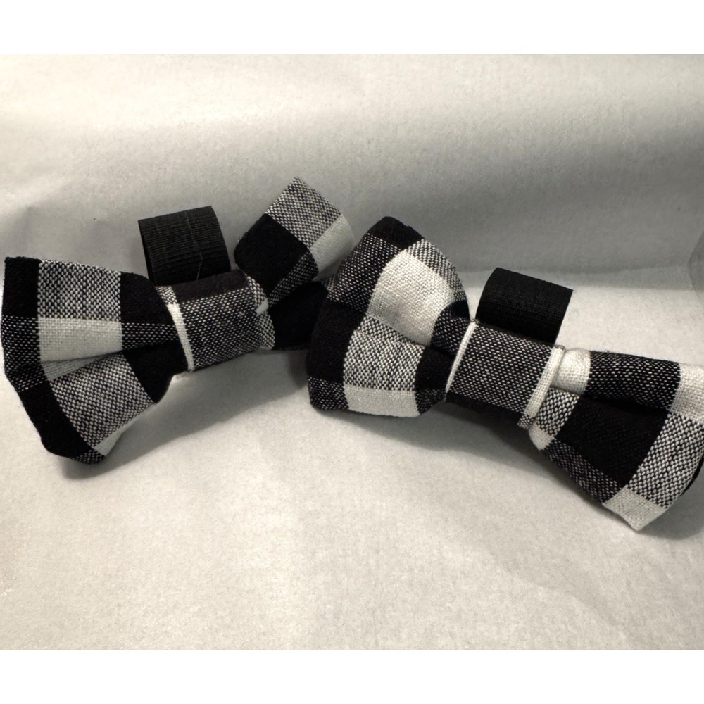 2 Black‎ and White Plaid Dog Bow Tie Attach to Collar Hook and Loop Cotton